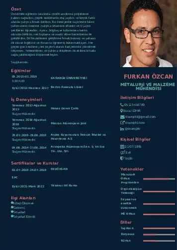 Metalürji Ve Malzeme Mühendisliği Cv Örnekleri cv indir